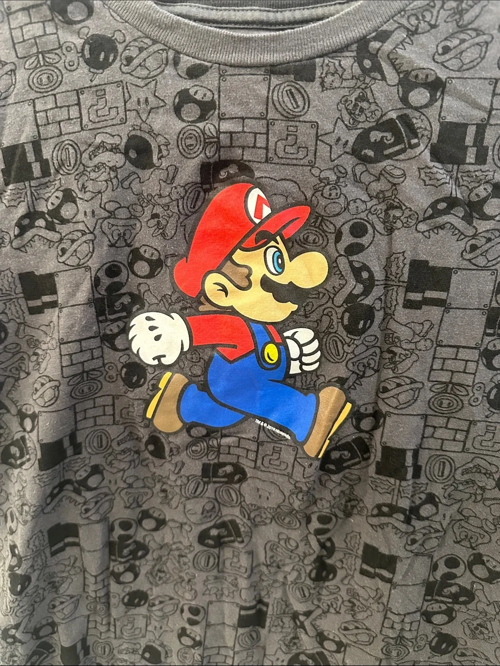 VGUC Old Navy Brand Kids Super Mario Tee - Gray with Red & Blue Size 10 12 L
